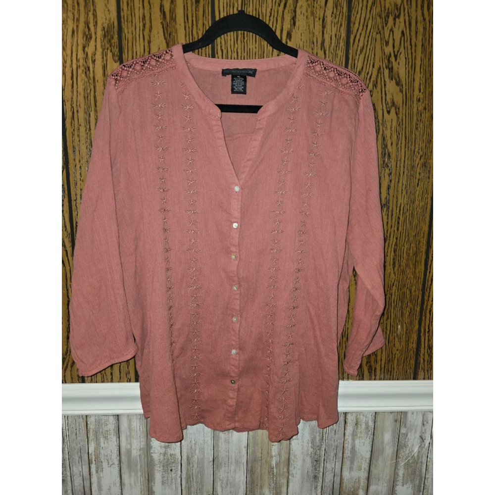 Women's PRESICK & MOORE Pink Embroidered Blouse XL